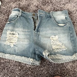 Distressed jean shorts